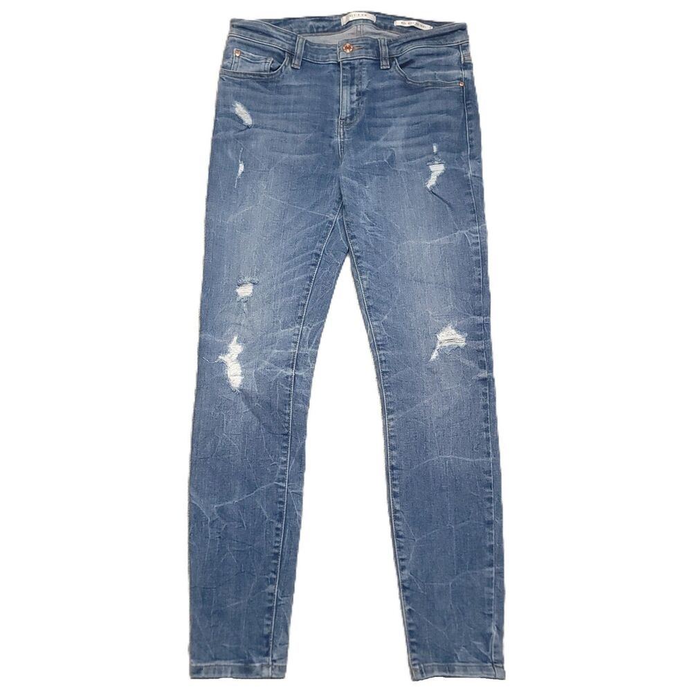 Guess Mid Rise Skinny Jeans Womens 29 Stretch Blue Distressed Denim Pants